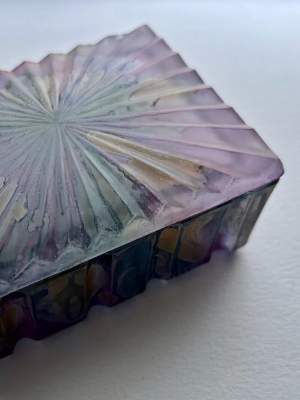 Colorful Sunburst Pattern Ribbed Glass Box, 1970's